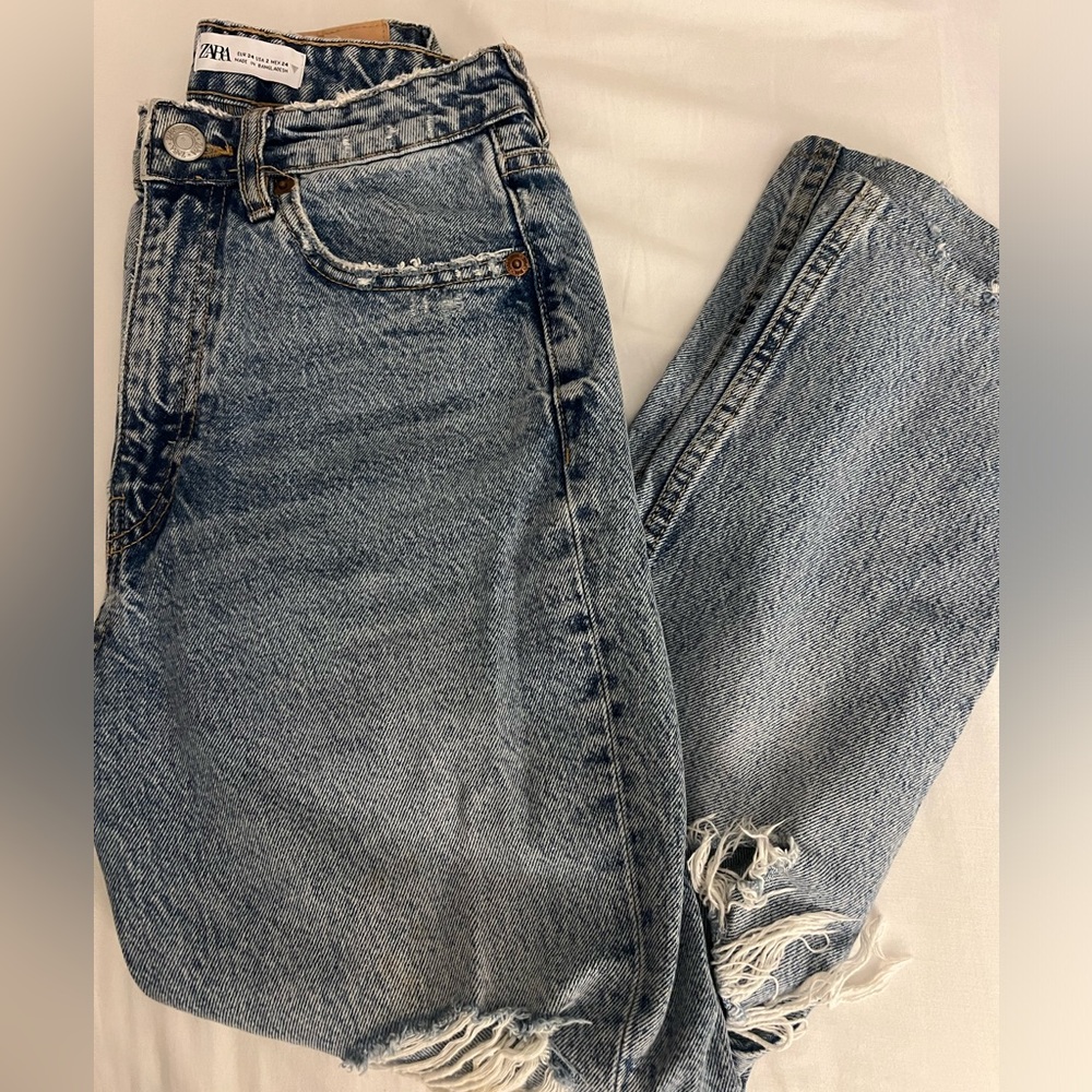 Zara High Rise Ripped Jeans